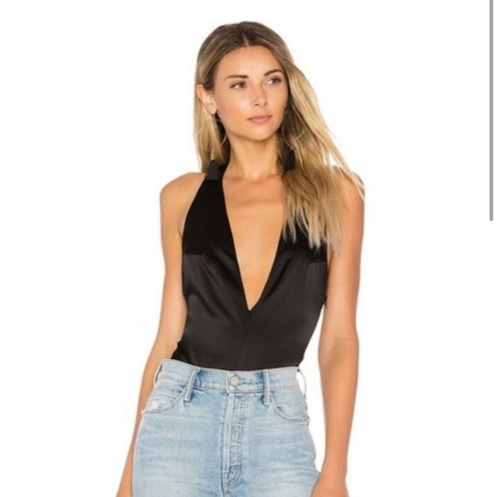 FLL Black Satin Halter Bodysuit